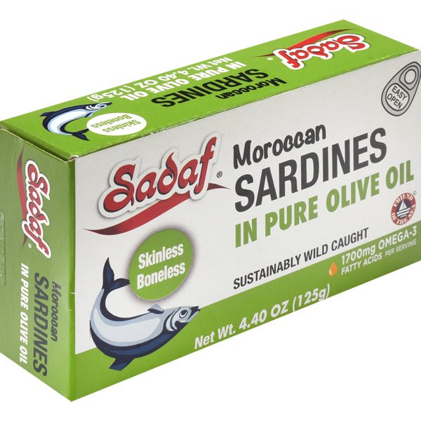 Sadaf Moroccan Sardines in Pure Olive Oil 125g| Skinless Boneless - Sadaf.comSadaf30-3432