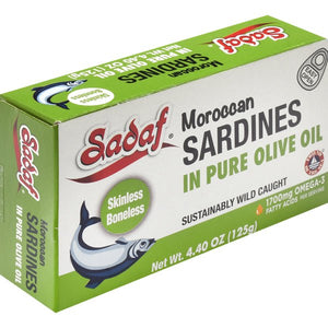 Sadaf Moroccan Sardines in Pure Olive Oil 125g| Skinless Boneless - Sadaf.comSadaf30-3432
