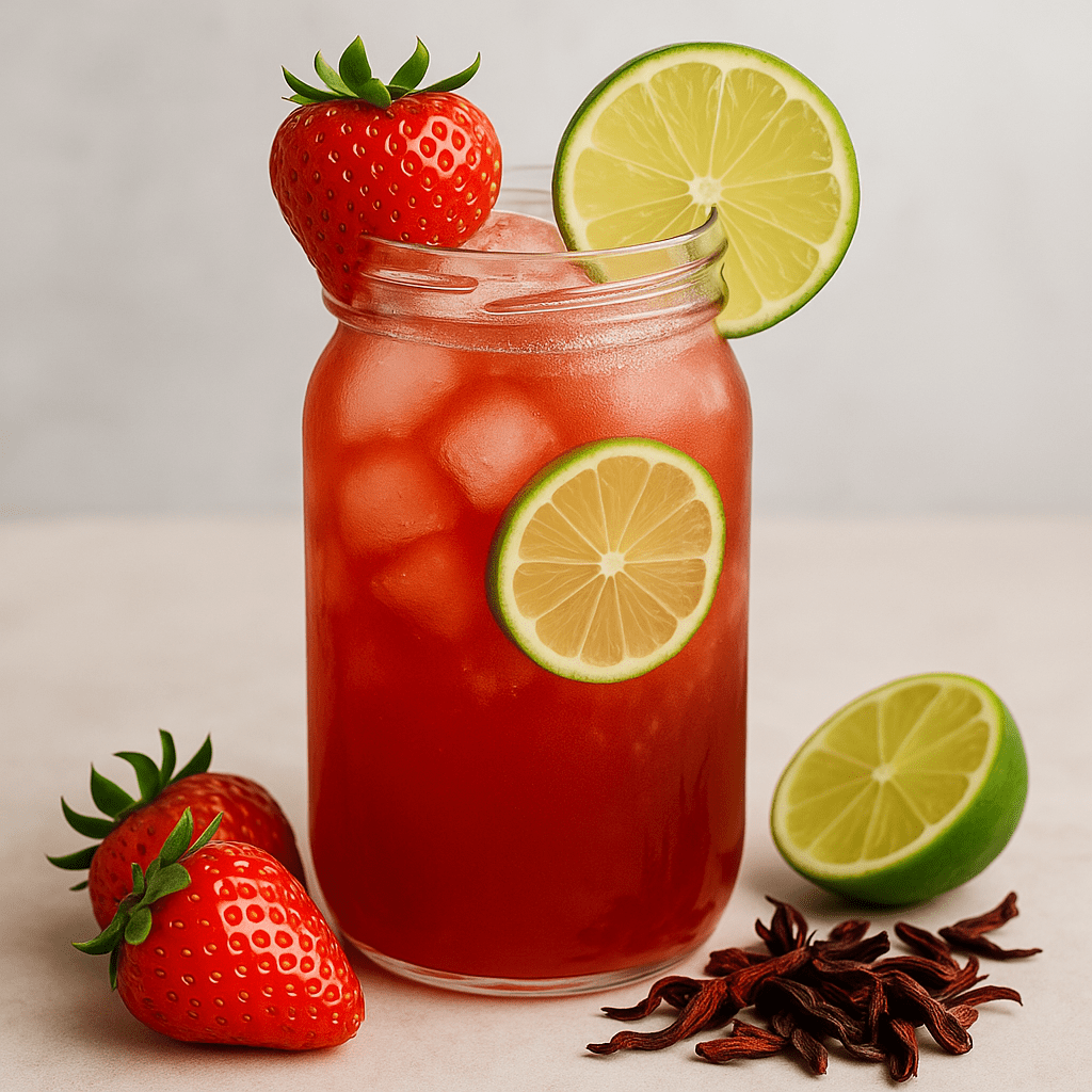 Strawberry Hibiscus Limeade Made with Sadaf Hibiscus Syrup - Sadaf.com