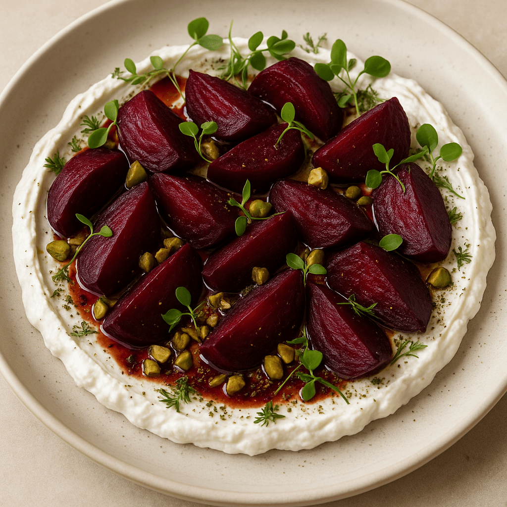 Roasted Beet and Labneh Salad with Pomegranate Molasses - Sadaf.com