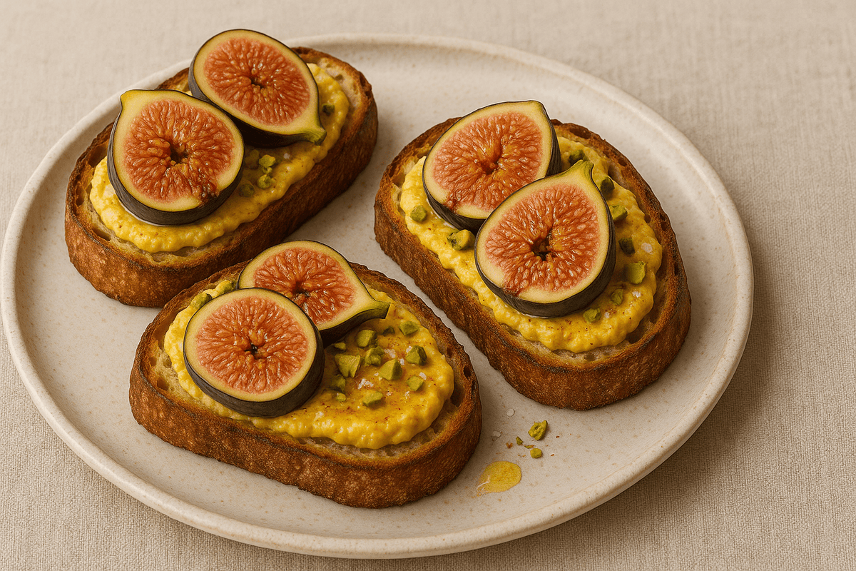 Saffron Honey Whipped Ricotta Toast with Fresh Figs - Sadaf.com