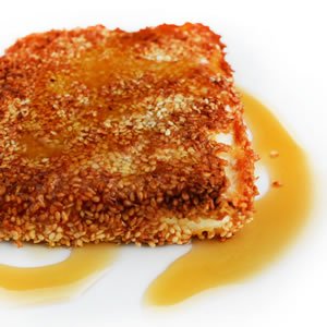 Pan Fried Feta Cheese crusted in Sesame Seeds - Sadaf.com