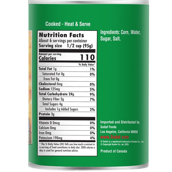 Whole Corn Kernels | Canned - 20 oz. - Sadaf.com