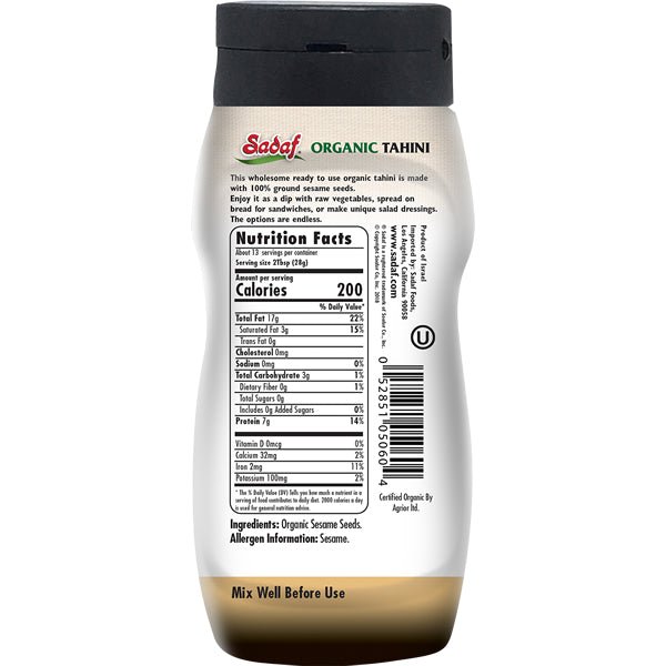 Sadaf Organic Tahini Sesame | Easy Squeeze Bottle - 12.35 oz - Sadaf.com